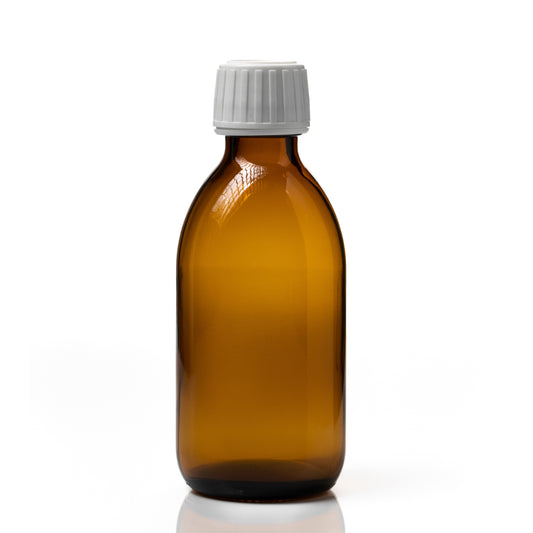 200ml Amber Syrup Bottle White Screw Cap