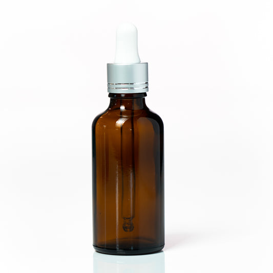 Euro 50ml Amber Glass Bottle Silver Dropper