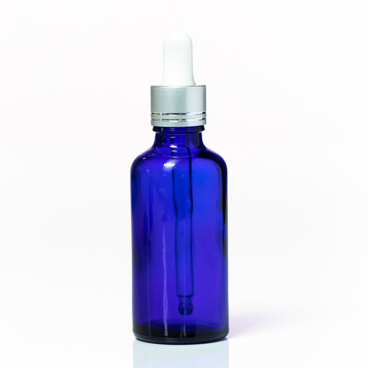 Euro 50ml Blue Glass Bottle Silver Dropper