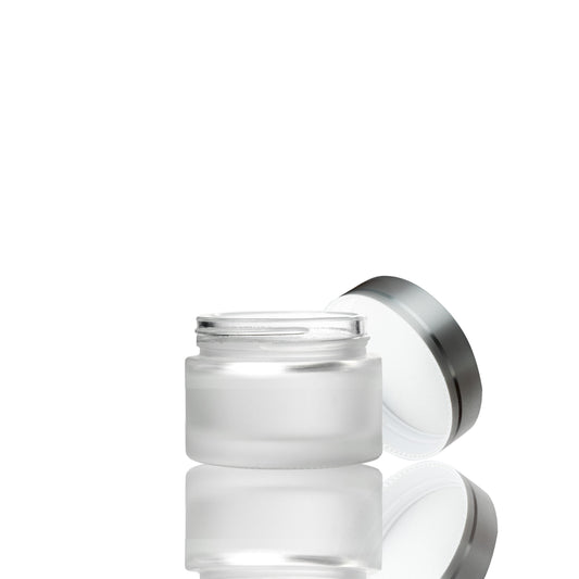 30ml Frosted Glass Jar Silver Lid