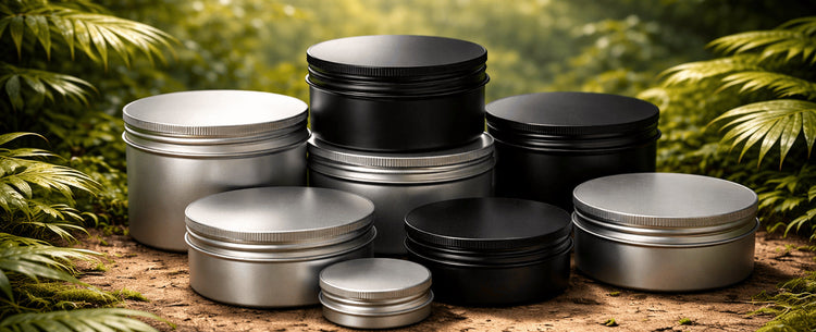 Black aluminium tin with screw lid