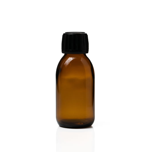 100ml Amber Syrup Bottle Black Screw Cap