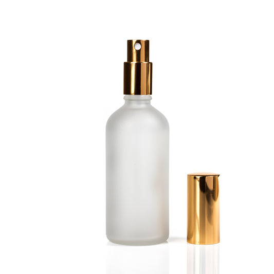 100ml Frosted Glass Bottle with Aluminium Gold Spray Euro