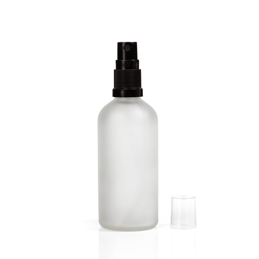 100ml Frosted Glass Bottle with Black Fine Mist Spray Euro