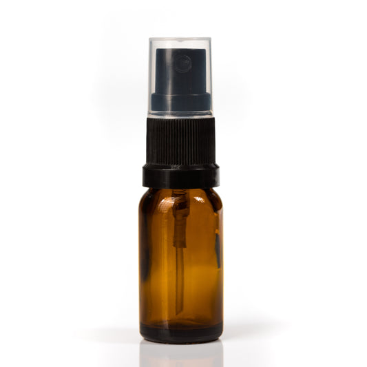 10ml Amber Glass Bottle with Black Fine Mist Spray Top Euro