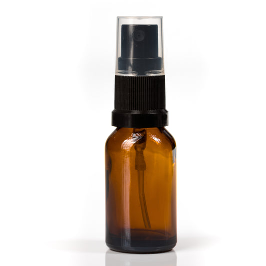 15ml Amber Glass Bottle with Black Fine Mist Spray Top 2 Euro