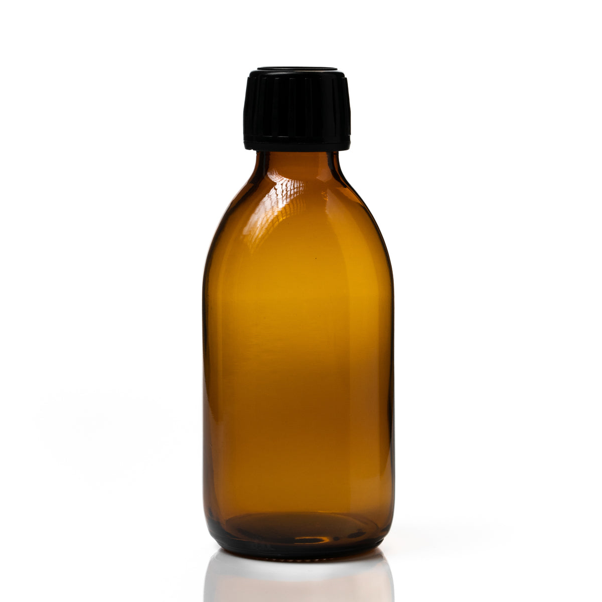 200ml Amber Syrup Bottle Black Screw Cap