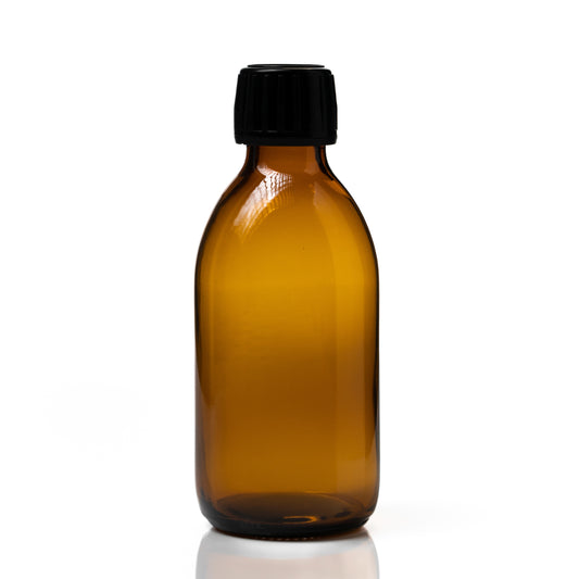 200ml Amber Syrup Bottle Black Screw Cap