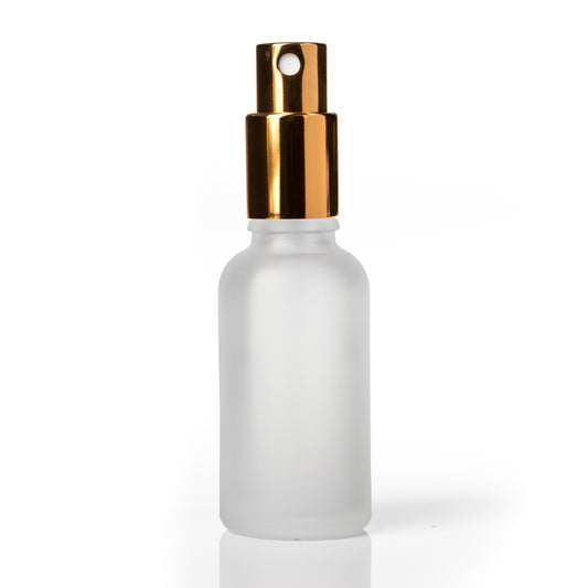 30ml Frosted Glass Bottle with Aluminium Gold Spray Euro