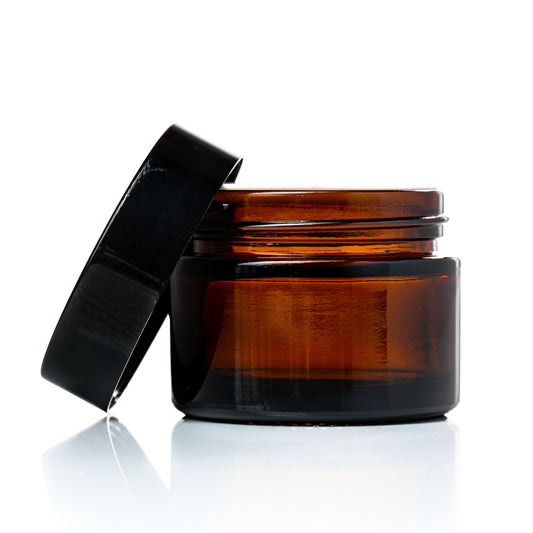 50g amber glass jar with black lid