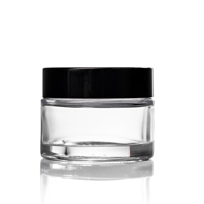 50g clear glass jar with black lid