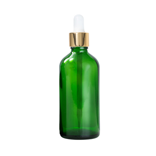 PetraPack 100ml Green Euro Glass Bottle with Gold Dropper