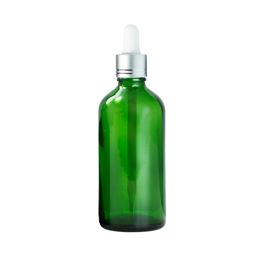 PetraPack 100ml Green Euro Glass Bottle with Silver Dropper