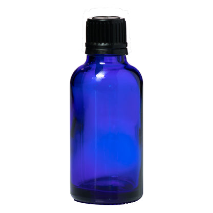 PetraPack 50ml Blue Euro Glass Bottle with Black Cap & Orifice Reducer