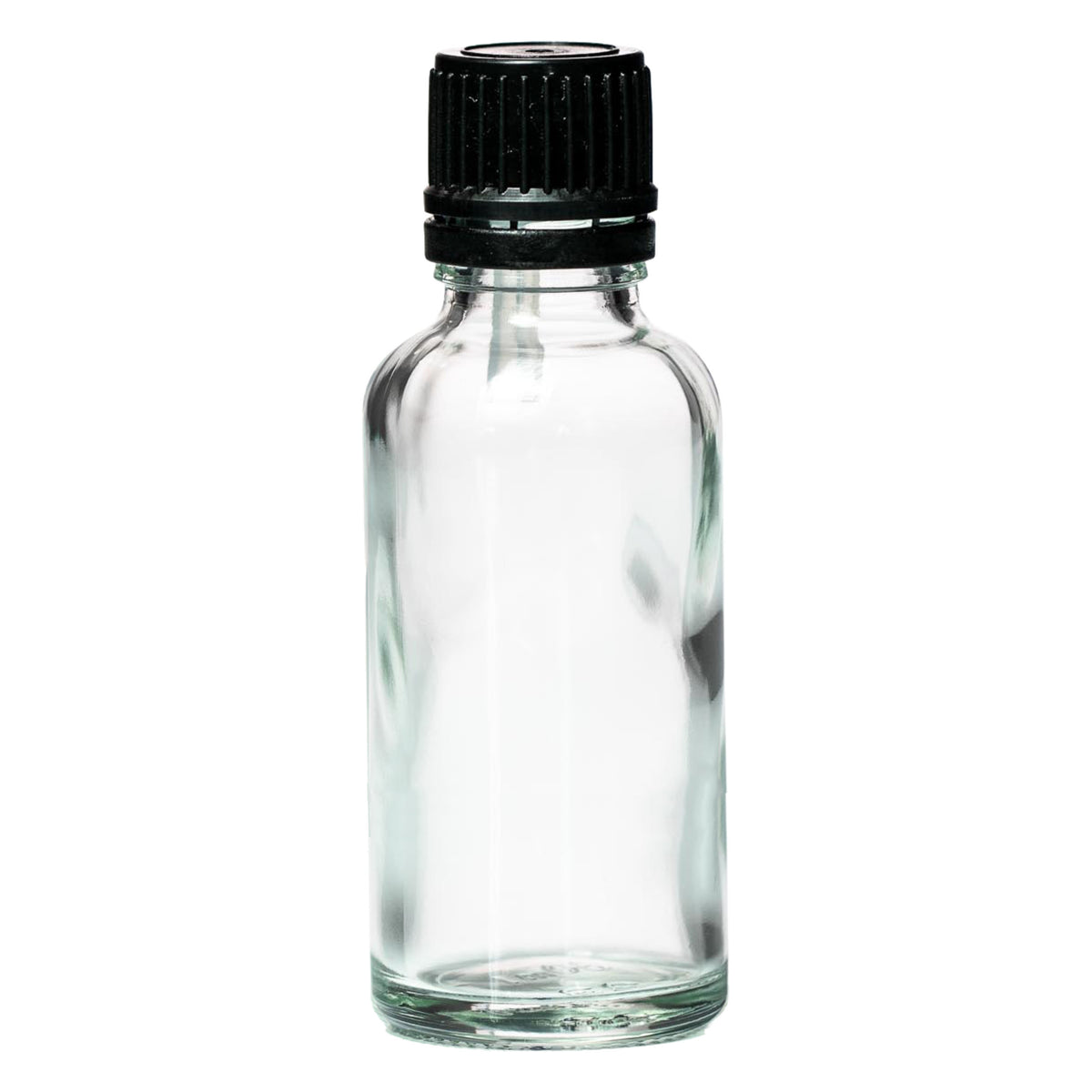 PetraPack 50ml Clear Euro Glass Bottle with Black Cap & Orifice Reducer