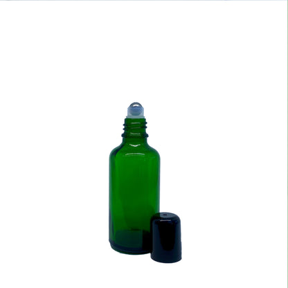 PetraPack 50ml Green Euro Glass Bottle with Roller Ball & Black Cap