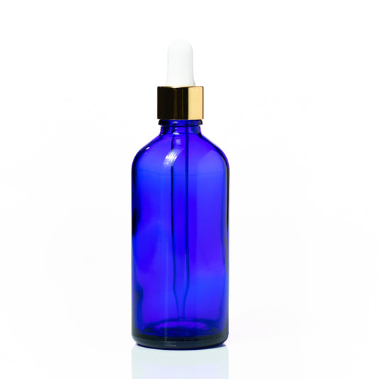 Euro 100ml Blue Glass Bottle with Gold Dropper