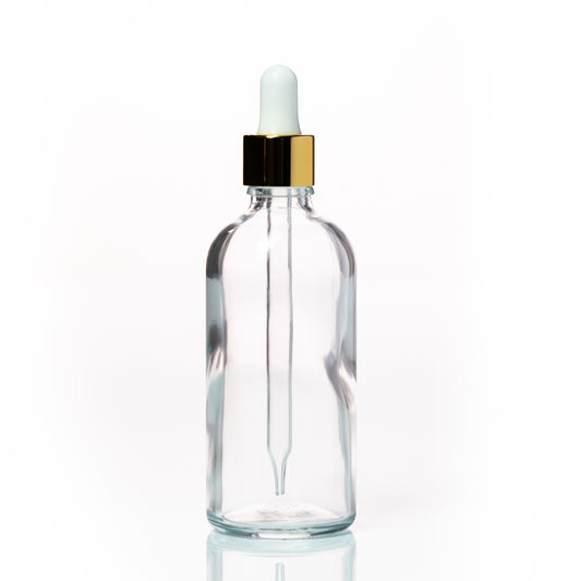 Euro 100ml Clear Glass Bottle with Gold Dropper