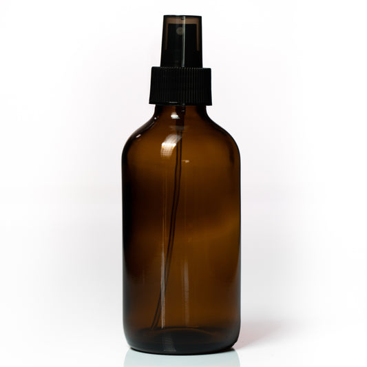 Euro 250ml Amber Glass Mist Spray Bottle Black Lid