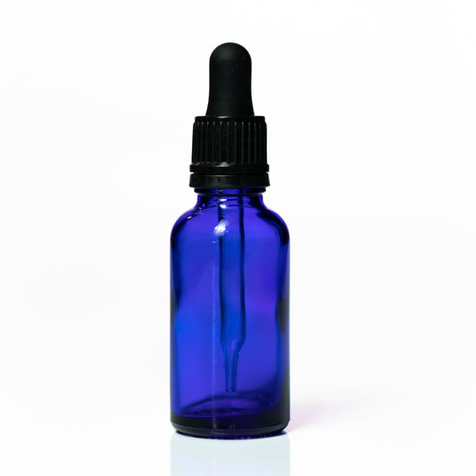 Euro 30ml Blue Glass Tamper Dropper Bottle Black Lid