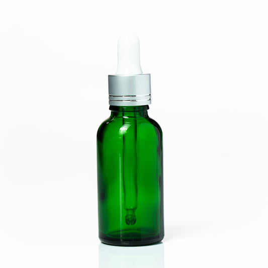 Euro 30ml Green Glass Tamper Dropper Bottle Silver Lid