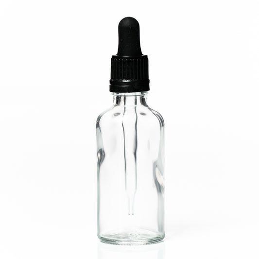 Euro 50ml Clear Glass Bottle Black Tamper Dropper