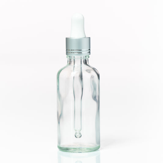 Euro 50ml Clear Glass Bottle Silver Dropper