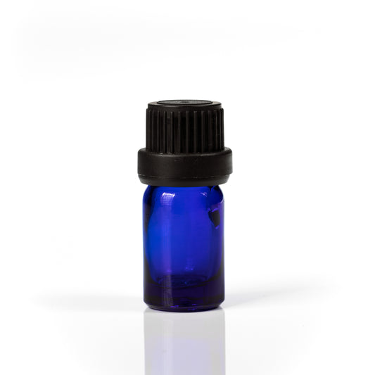 Euro 5ml Blue Glass Bottle with Black Tamper Cap