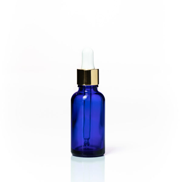 Euro 30ml Blue Glass with Gold Dropper Cap