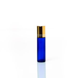 Petra 10ml Blue Glass Bottle with Roller Ball and Gold Cap
