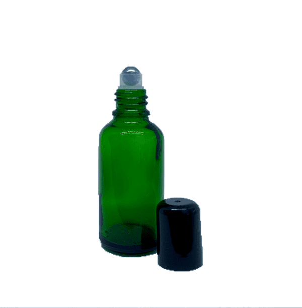 Euro 30ml Green Glass Bottle with Rollerball and Black Cap