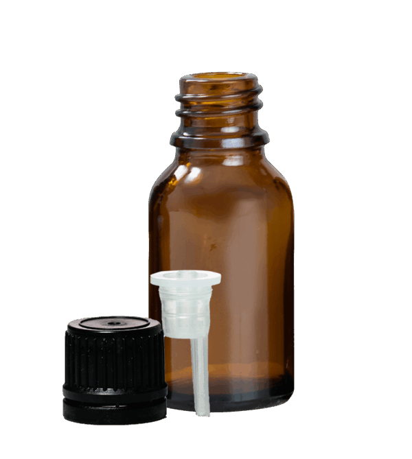Euro 15ml Amber Bottle with Orifice Reducer and Black Cap