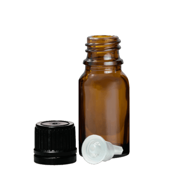 Euro 10ml Amber Bottle with Orifice Reducer & Black Cap
