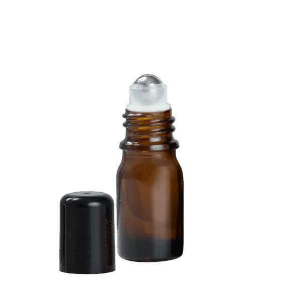 Euro 5ml Amber Bottle with Rollerball and Black Cap