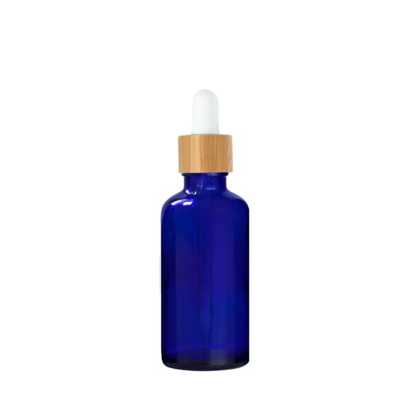 Euro 50ml Blue Glass Bottle with Bamboo Dropper/White Rubber