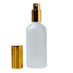 Euro 100ml Frosted Glass Bottle with Aluminium Gold Spray Cap Assembly