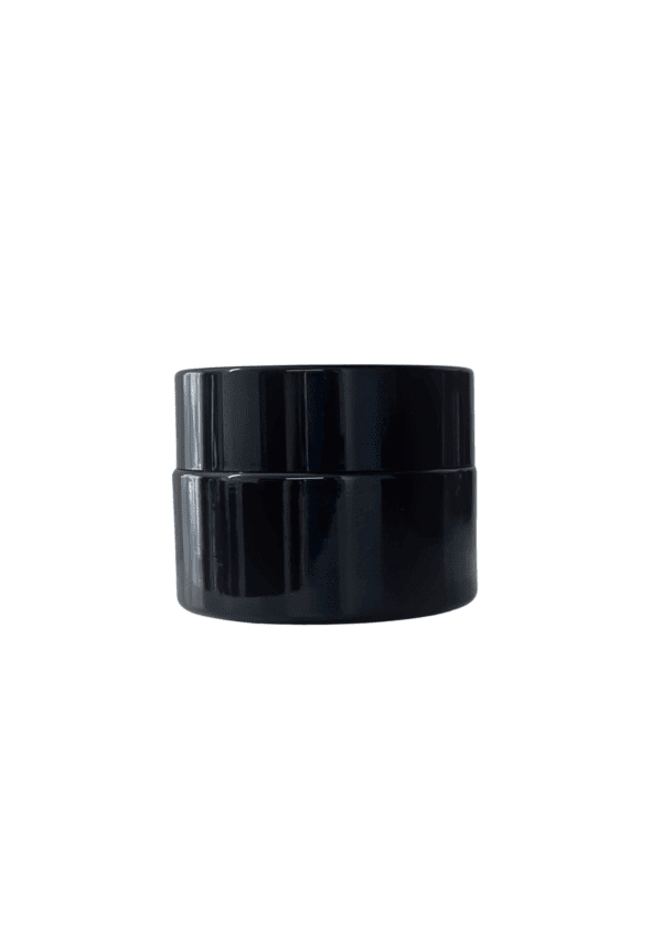 Amber jar with black lid