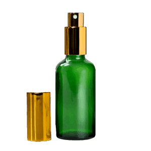 Euro 50ml Green Glass Bottle with Aluminium Gold Spray Cap Assembly