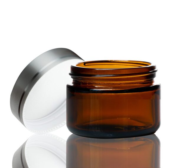 50ml Amber Glass Jar - with Silver Lid CLEARANCE