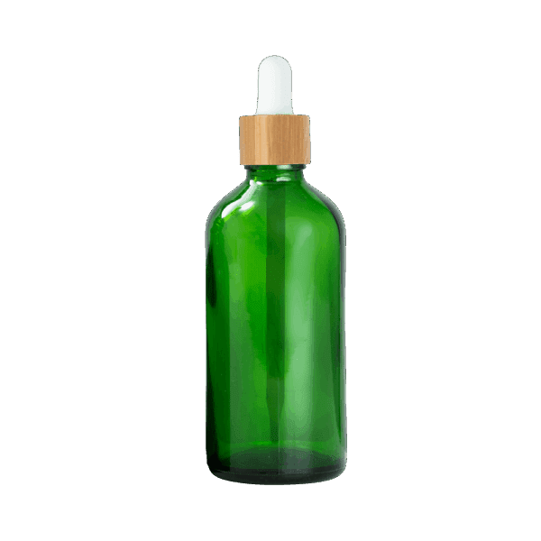 Euro 100ml Green Bottle with Bamboo Dropper/White Rubber